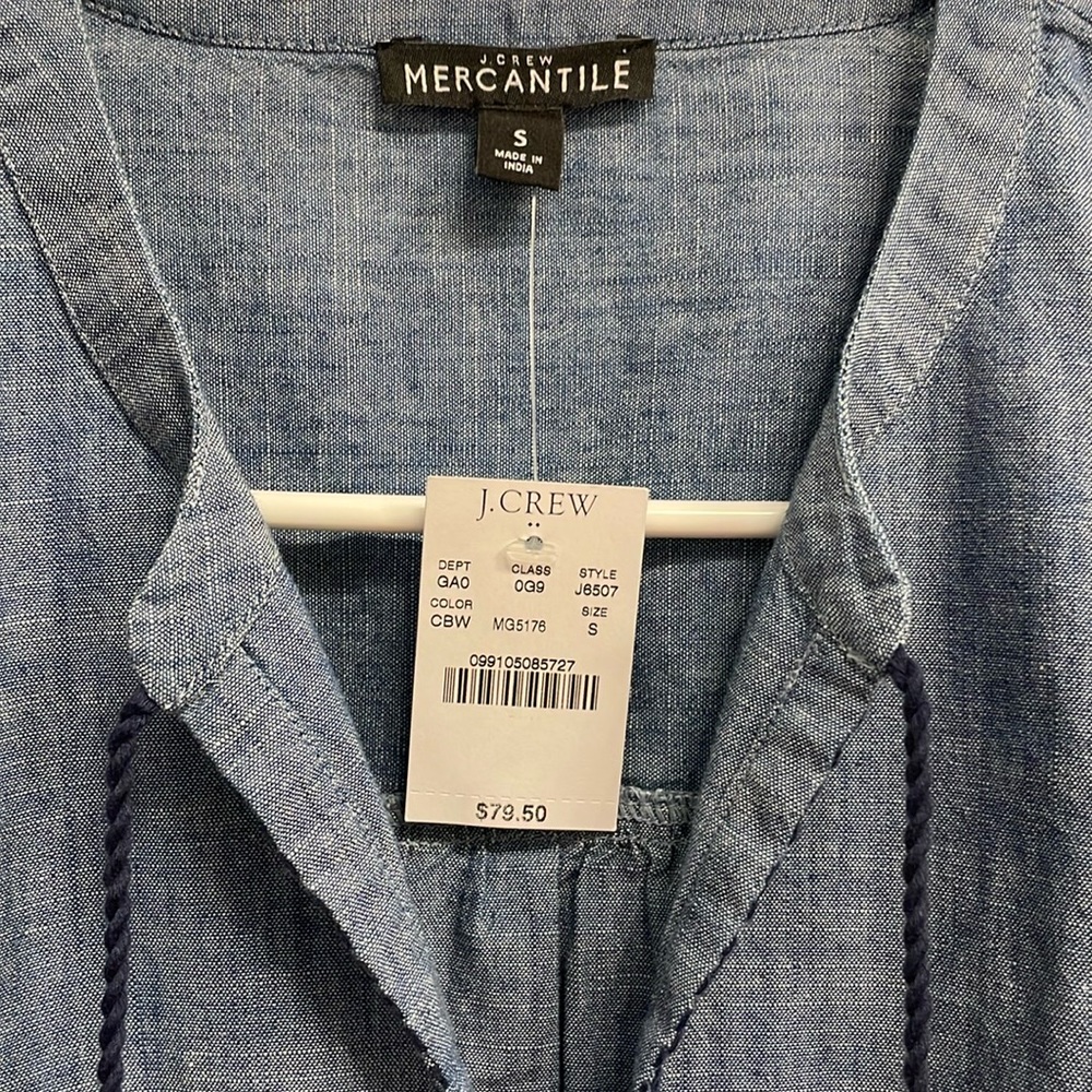 NWT JCrew Chambray Blue Embroidered Peasant Top Size Small - Picture 5 of 8